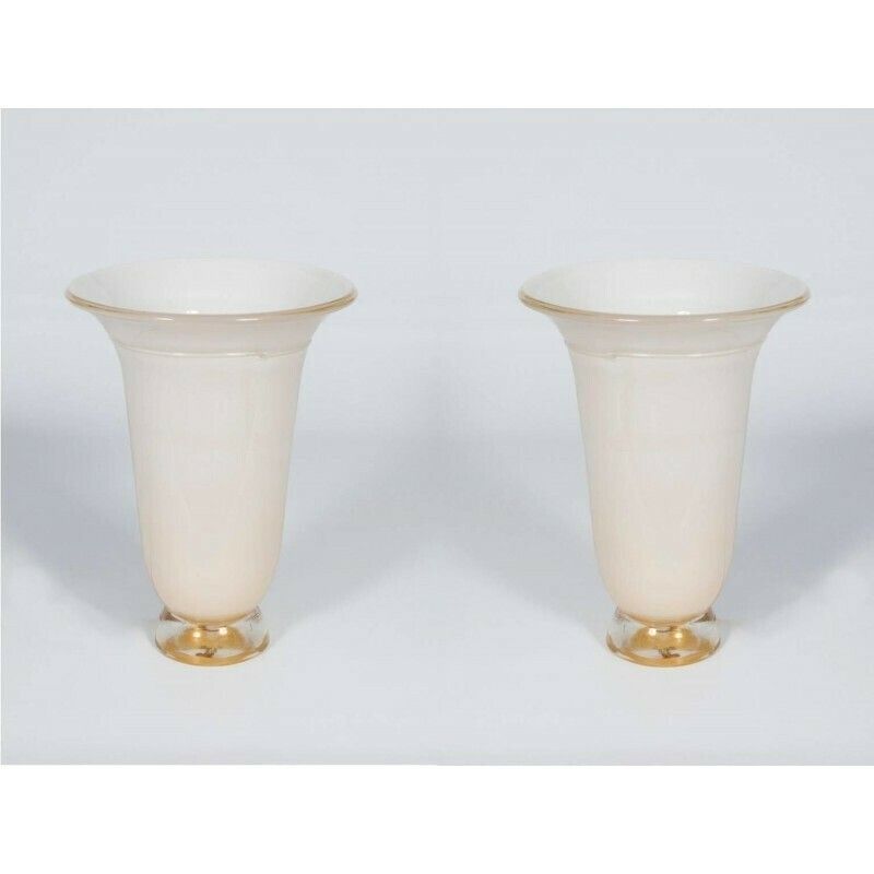 Pair Of White And Gold Italian Murano Glass Table Lamps Barovier, 1980s photo for sale