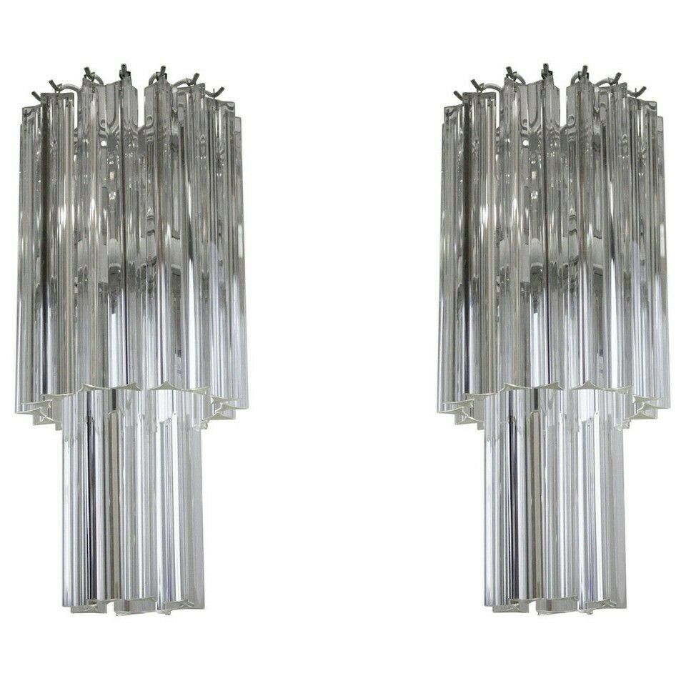 Italian Venetian Pair Of Chandeliers, Blown Murano Glass, Triedro Camer G, 1960s