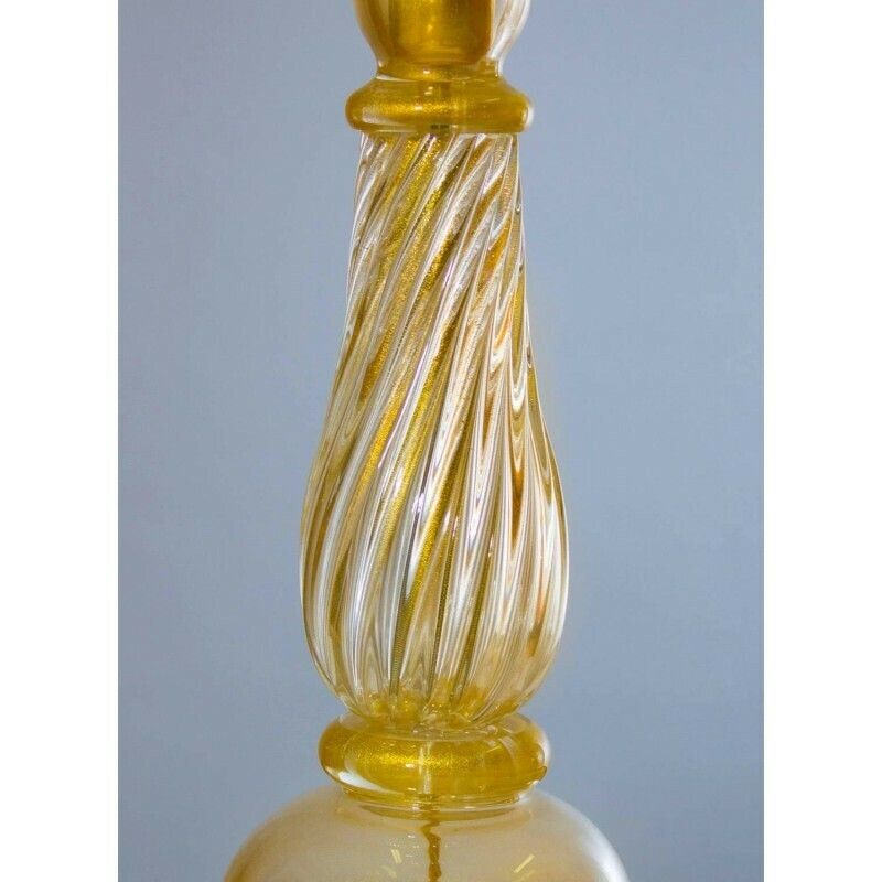 Italian Massive Pair Of Table Lamps In Murano Glass, Gold 24 Karat photo vinterior