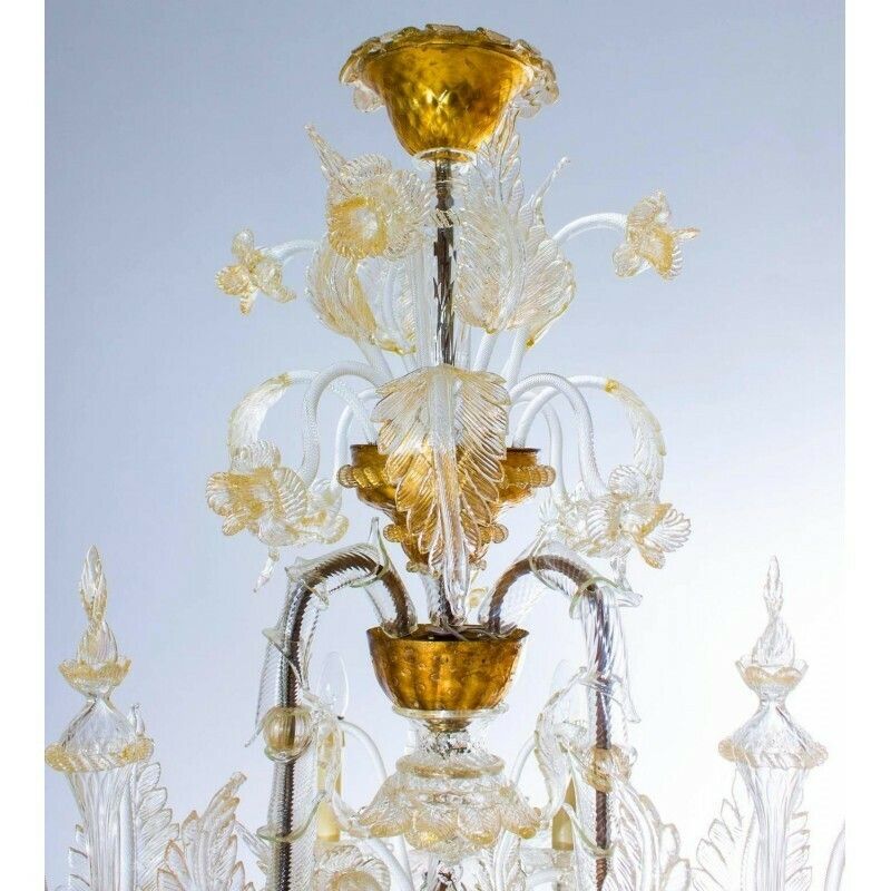 Italian Ca' Rezzonico Chandelier In Blown Murano Glass Gold 1950s photo Lighting