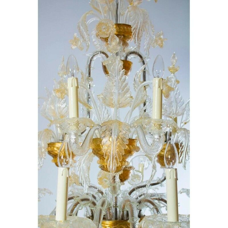 Italian Ca' Rezzonico Chandelier In Blown Murano Glass Gold 1950s photo vinterior