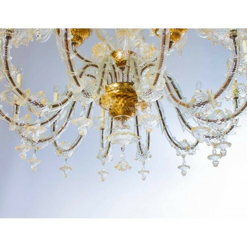 Italian Ca' Rezzonico Chandelier In Blown Murano Glass Gold 1950s photo buy