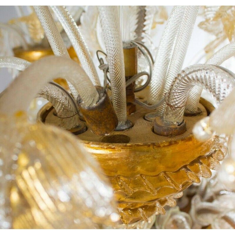 Italian Ca' Rezzonico Chandelier In Blown Murano Glass Gold 1950s photo vintage