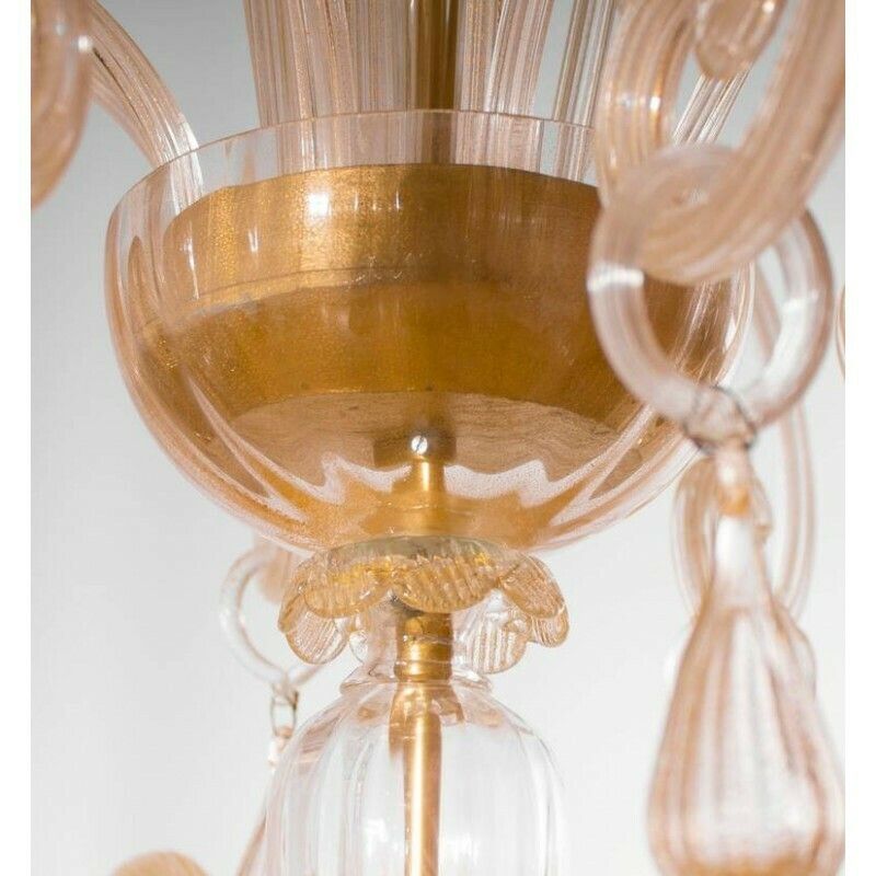 Italian Chandelier In Gold And Blown Murano Glass, Big Bells And Pendants 1970s photo Lighting