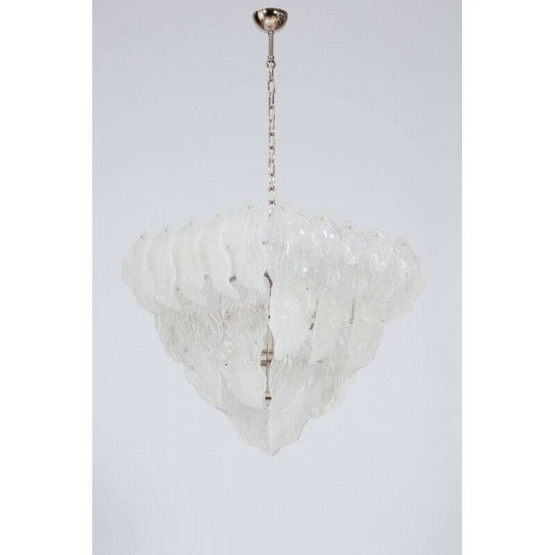 Italian Venetian, Flush Mount, In Blown Murano Glass, Transparent Leafs , 1950s photo for sale