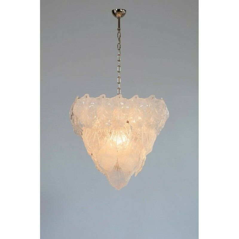 photo for sale Italian Venetian, Flush Mount, In Blown Murano Glass, Transparent Leafs , 1950s