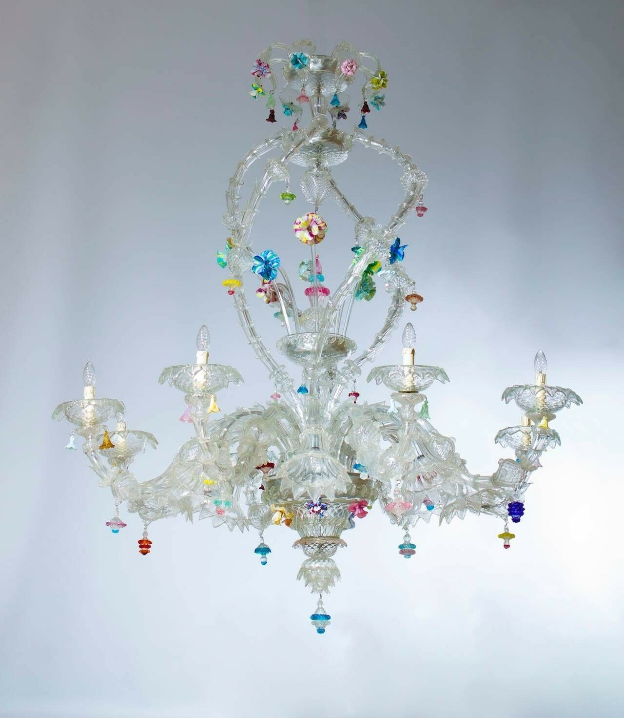 Italian Venetian Ca'rezzonico Chandelier In Blown Murano Glass 1950s photo furniture