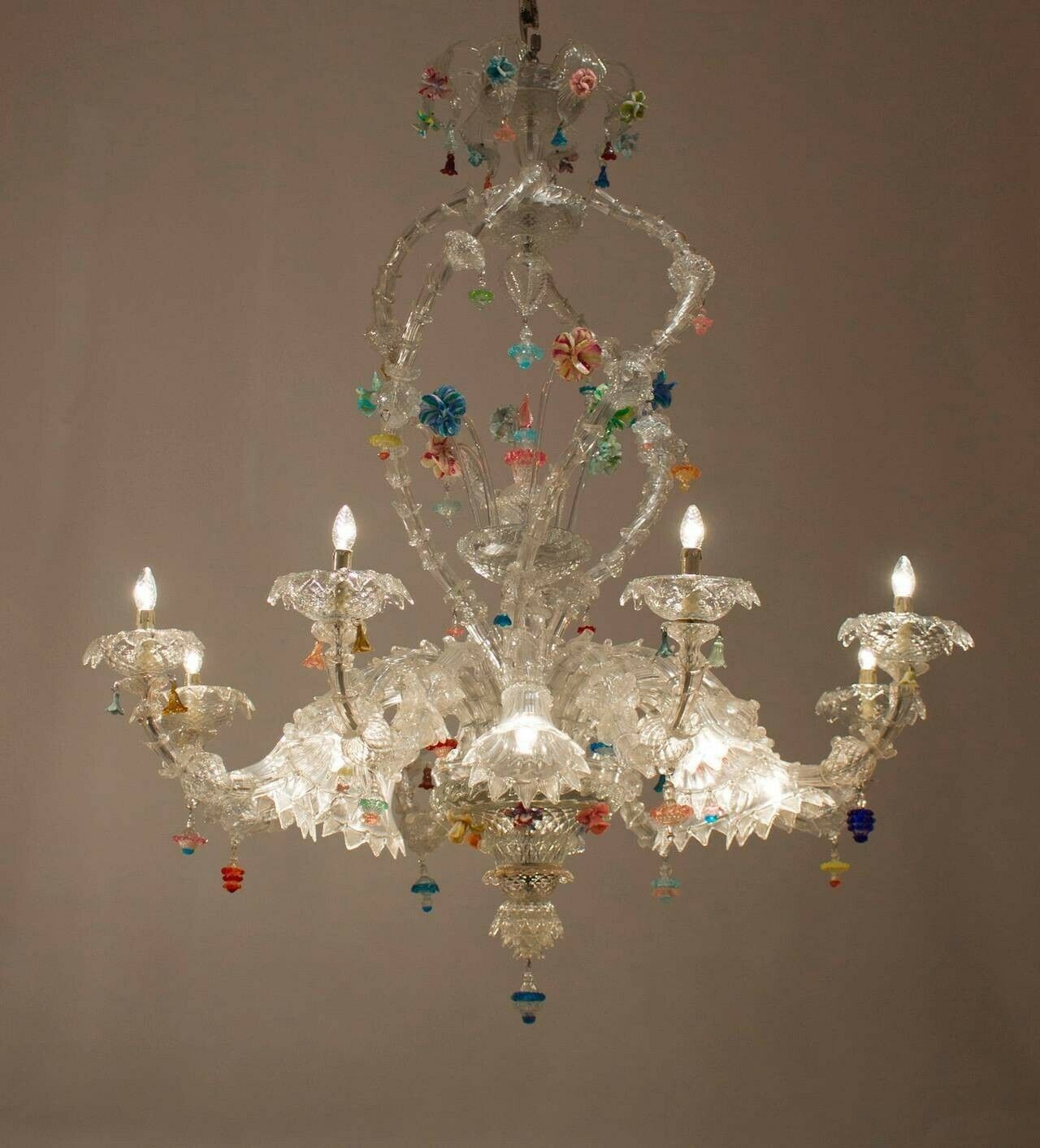 photo for sale Italian Venetian Ca'rezzonico Chandelier In Blown Murano Glass 1950s
