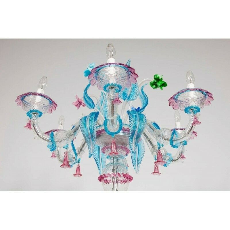 Rezzonico Floor Lamp With Colored Flowers In Blown Murano Glass, Italy, 1990s photo Lighting