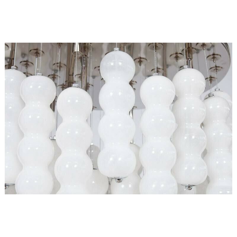 Italian Venetian Chandelier Blown Murano Glass White Chains Mazzega 1990s photo for sale
