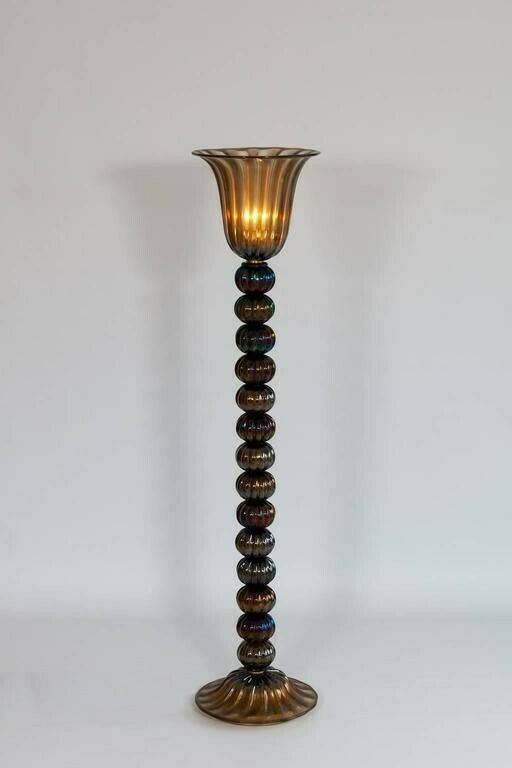 photo for sale Italian Floor Lamp In Murano Glass Pagliesco With Iridescent 1980s