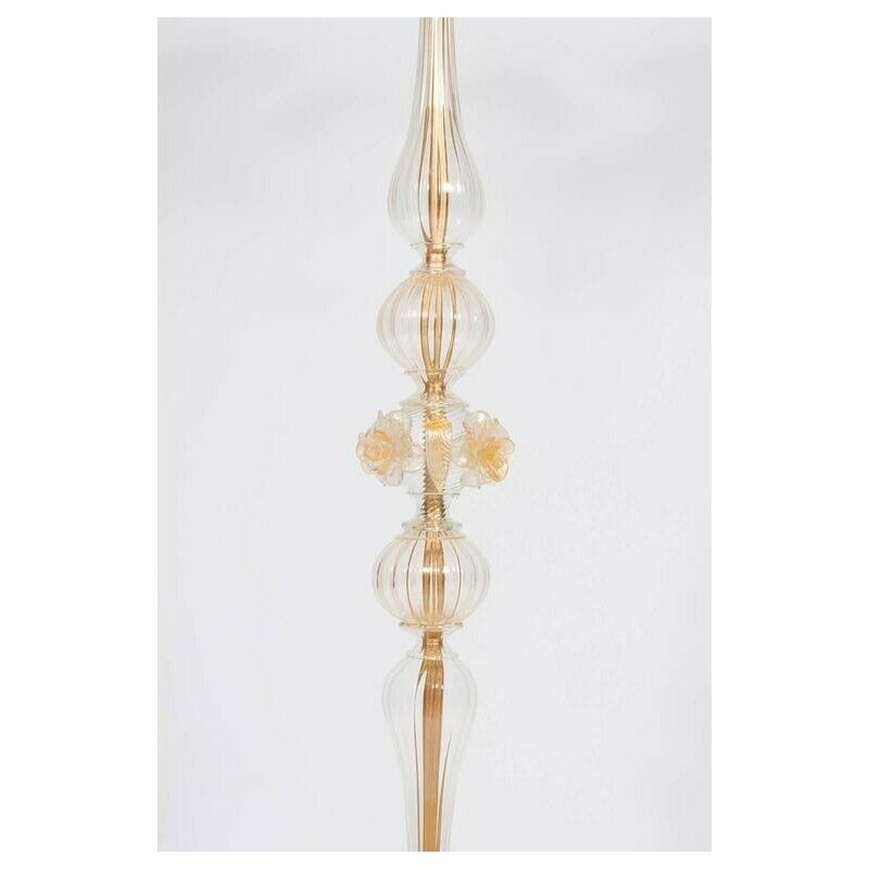 Gold Floor Lamp In Blown Murano Glass Flowers And Leaves 1990s Italy photo for sale