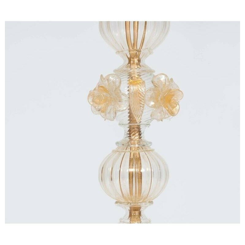 Gold Floor Lamp In Blown Murano Glass Flowers And Leaves 1990s Italy photo Lighting