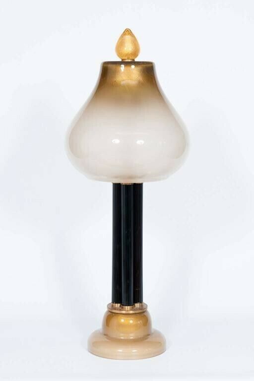 photo for sale Italian Venetian Table Lamp In Blown Murano Glass White & Gold Contemporary