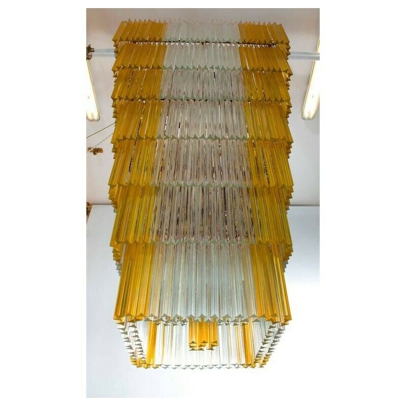Massive Italian Flush Mount In Blown Murano Glass Clear Color And Amber, 1960s photo for sale