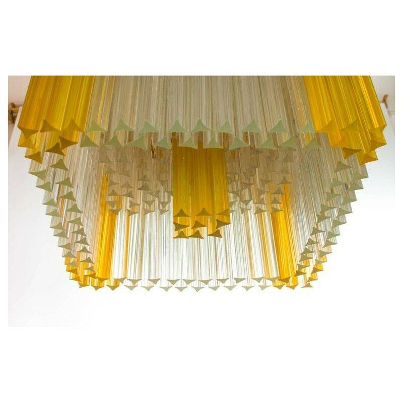 Massive Italian Flush Mount In Blown Murano Glass Clear Color And Amber, 1960s photo vinterior