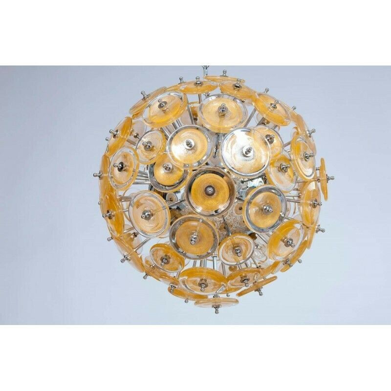 Italian Flush Mount In Blown Murano Glass, Gold 24 K, Mazzega Contemporary photo Lighting