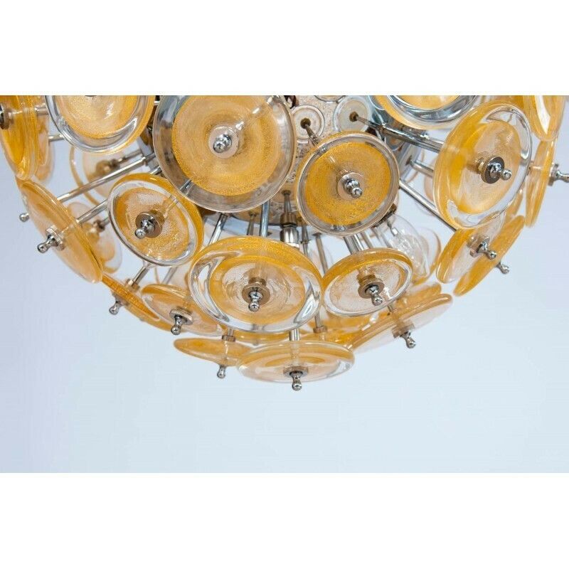 Italian Flush Mount In Blown Murano Glass, Gold 24 K, Mazzega Contemporary photo vintage