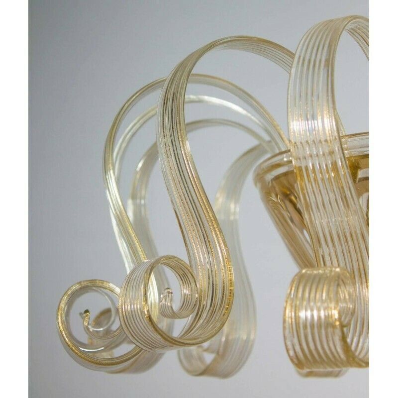 Italian Venetian Flush Mount In Blown Murano Glass Gold 24 K Pastorals 1980s photo vinterior