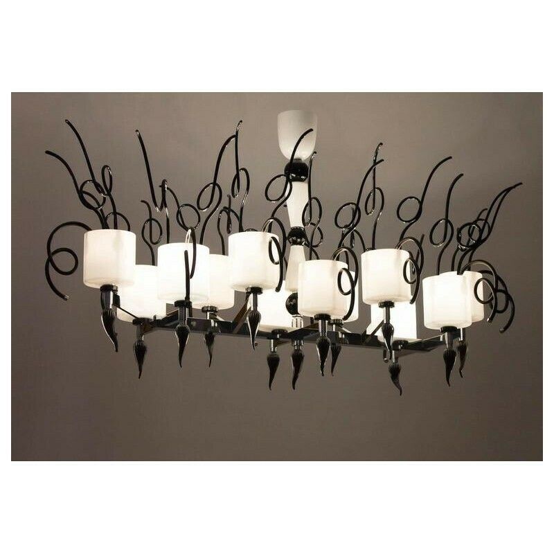 Curly Chandelier Black And White In Blown Murano Glass Contemporary Italy photo furniture
