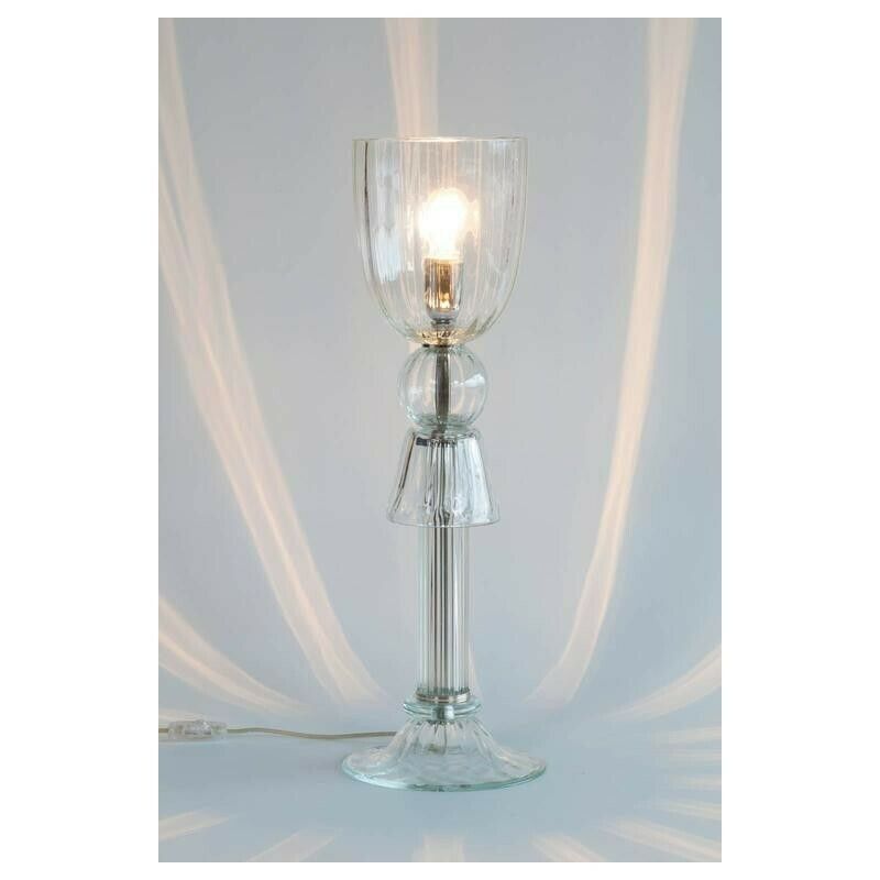 Pair Of Italian Venetian Table Lamps In Murano Glass Clear Color, 1990s Italy photo furniture