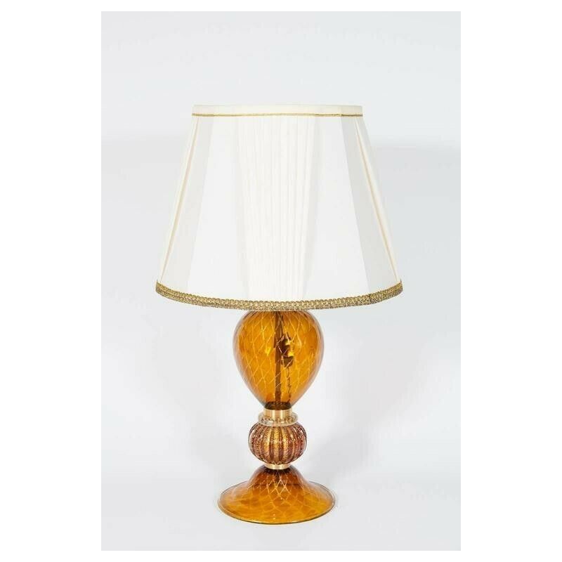 Italian Table Lamp In Blown Murano Glass Amber & 24 Karat Gold 1980s photo for sale