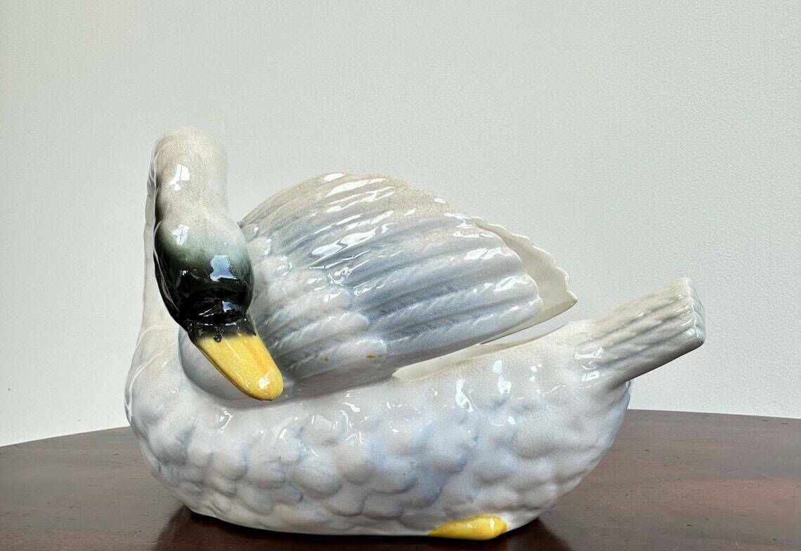 Art Nouveau Swan Majolica Jardiniere Planter Cache Pot Vintage photo for sale