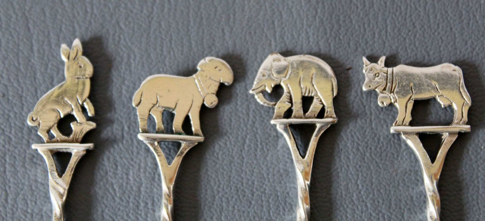 4 Silver Pickle Forks, Marked M M 800, Novelty Silver, Animal, Rabbit Sheep Elephant Cow, Serving Forks, Small Forks, 14 Grams For 4 photo furniture