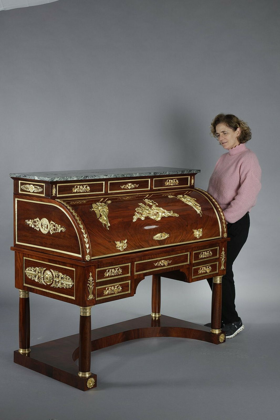 Mahogany And Gilded Bronze Cylinder Desk, Empire Style, 19th Century photo furniture