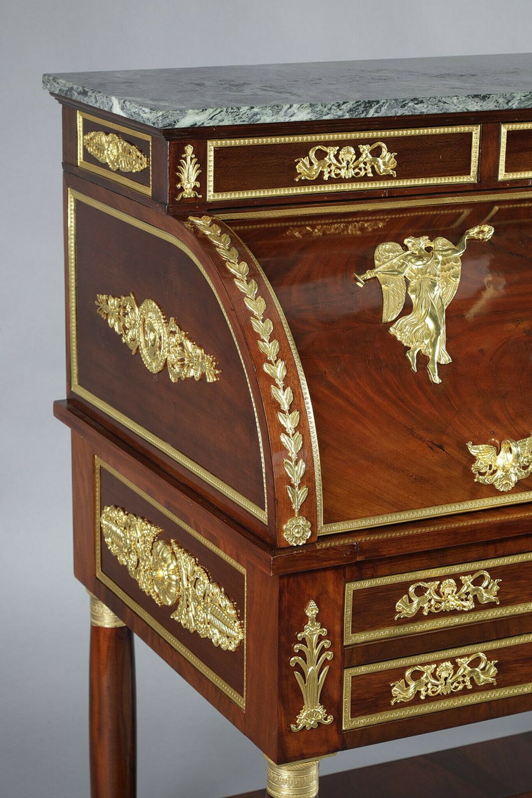 Mahogany And Gilded Bronze Cylinder Desk, Empire Style, 19th Century photo buy