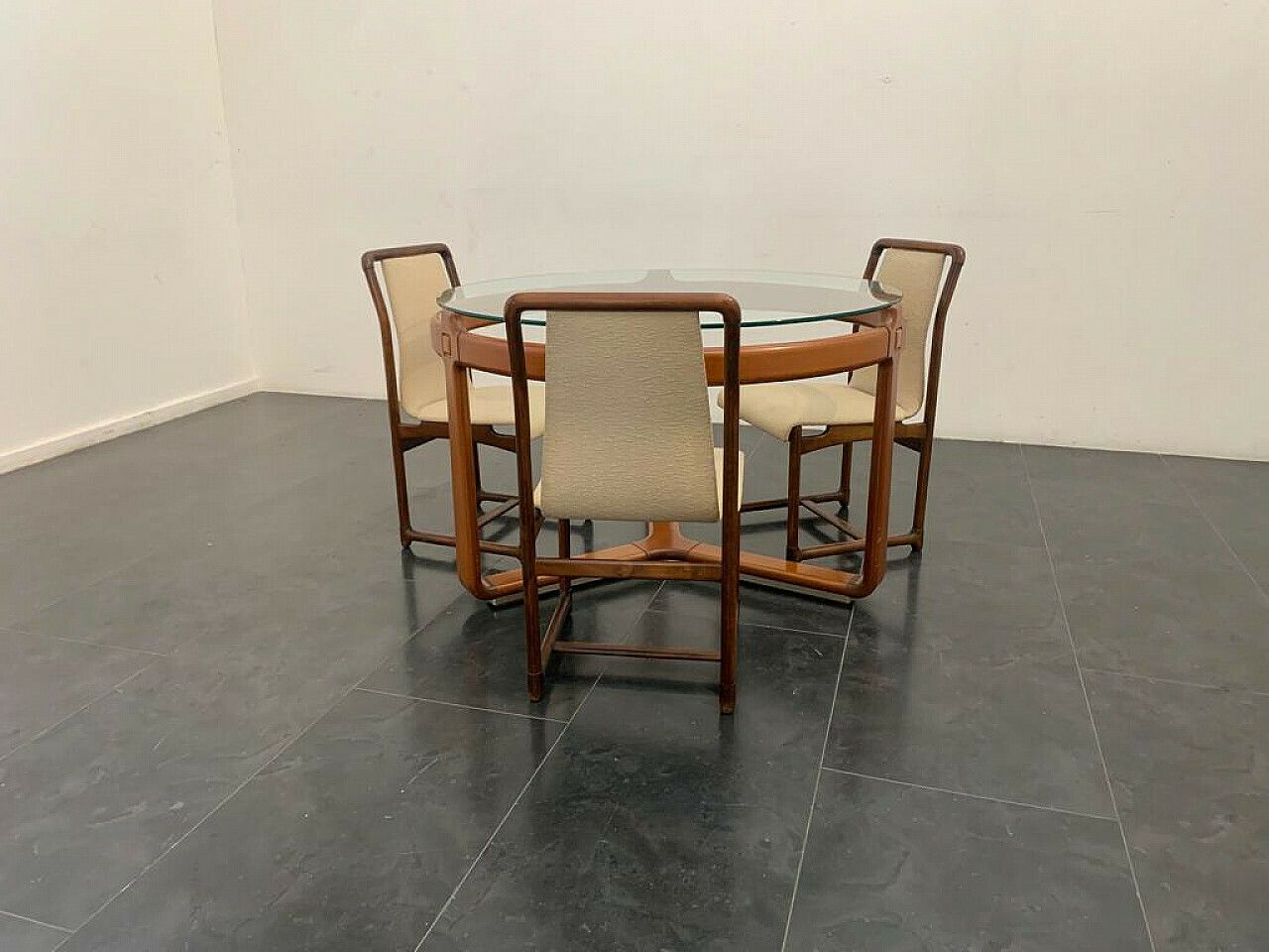 3 Chairs And Round Table In Wood And Glass, 1960s photo 2200.64