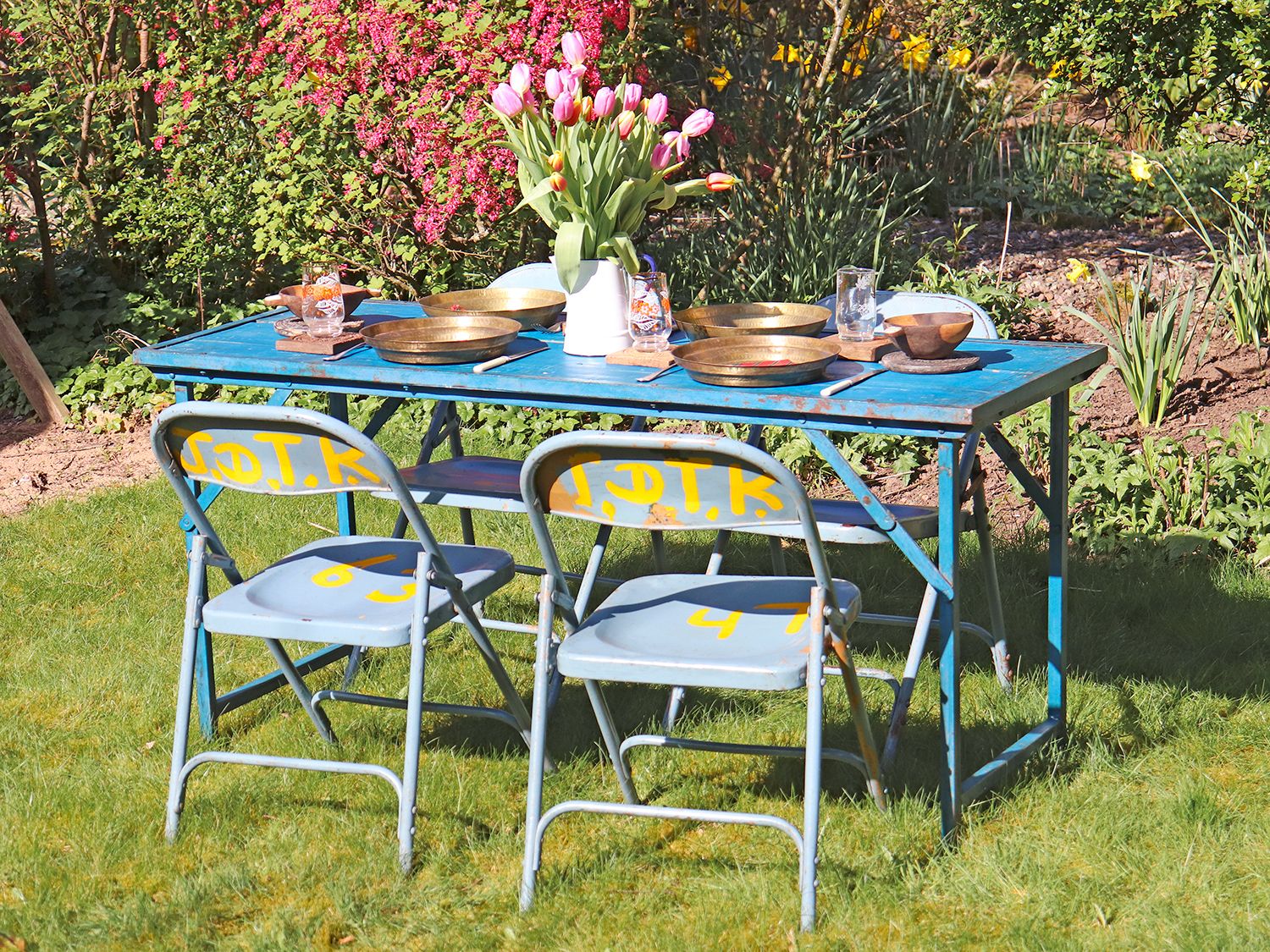 Vintage Folding Table  Blue, Late 20th Century