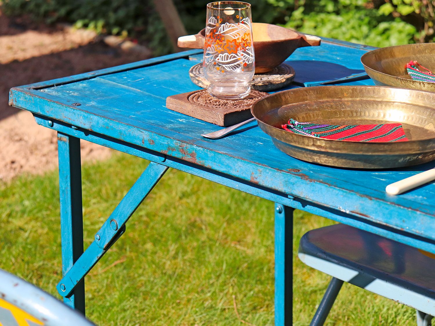 Vintage Folding Table  Blue, Late 20th Century photo Furniture