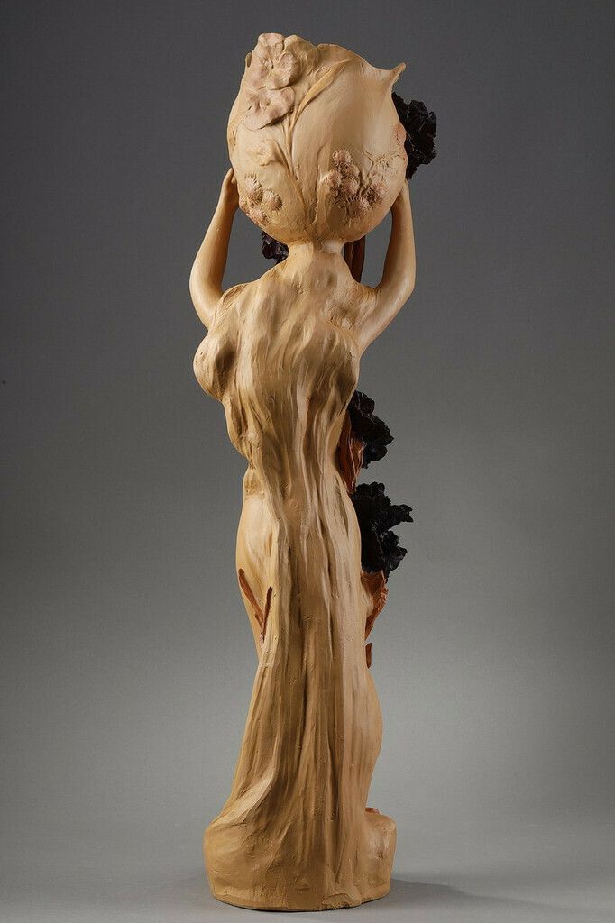 Home Decor Polychrome Terracotta Sculpture, "Woman With A Basket" Signed Capaldo, 20th Century photo
