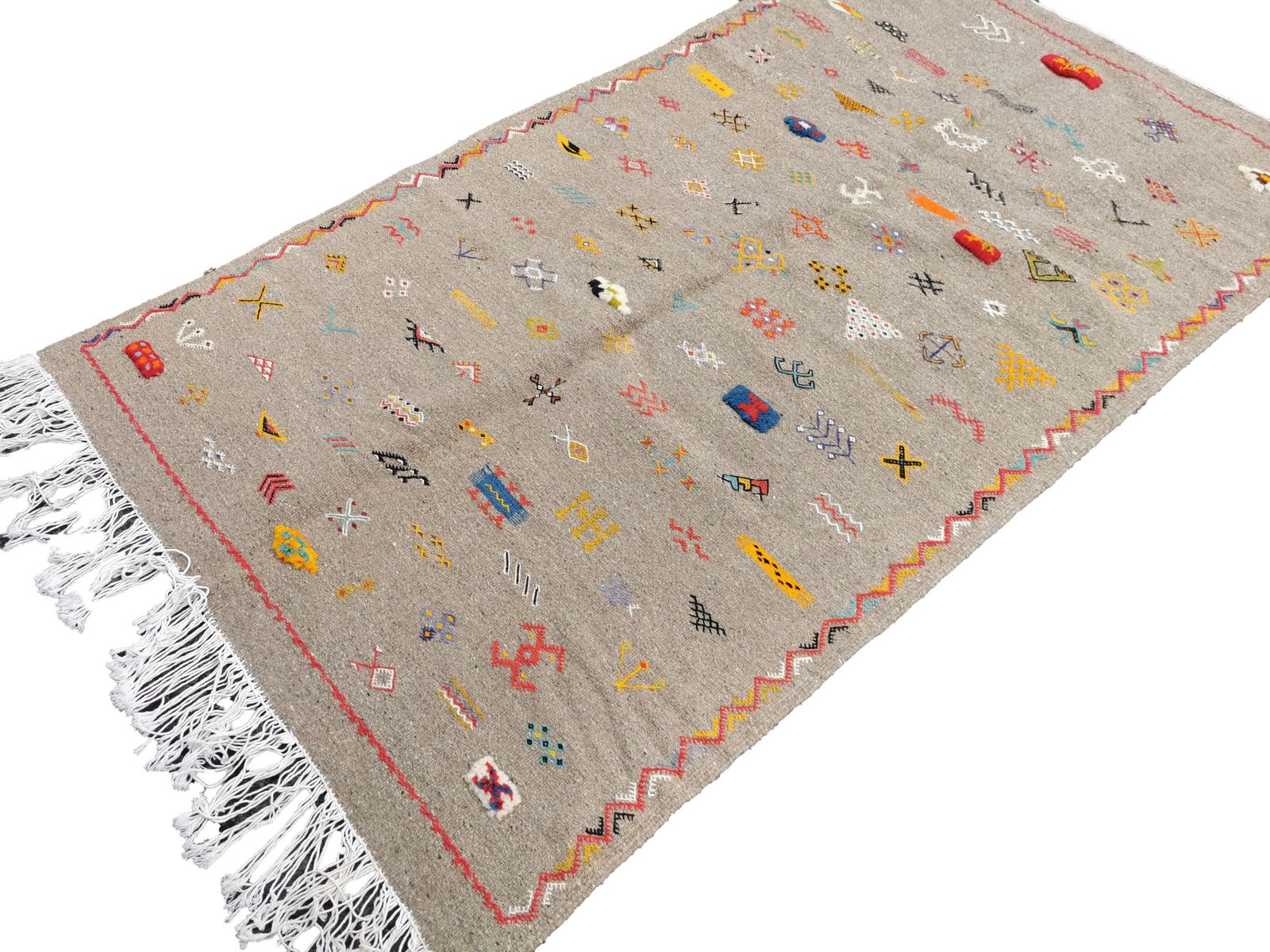 Handmade Grey Moroccan Berber Rug. Camel Wool Carpet photo Textiles