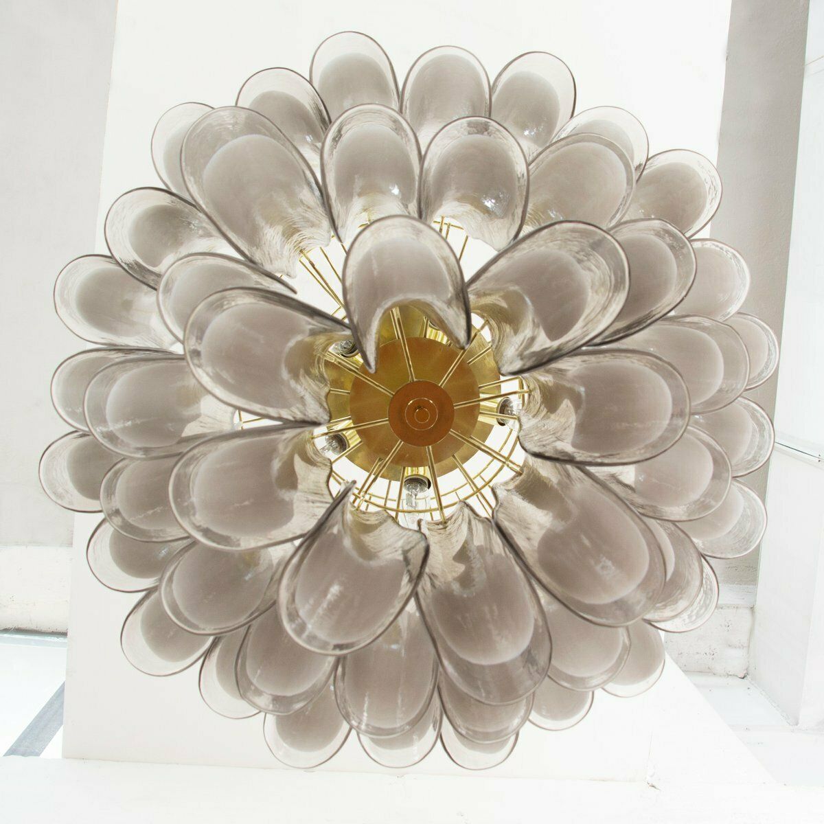 photo for sale Italian Gray And White Glass Petal Pendant Light, 1990s