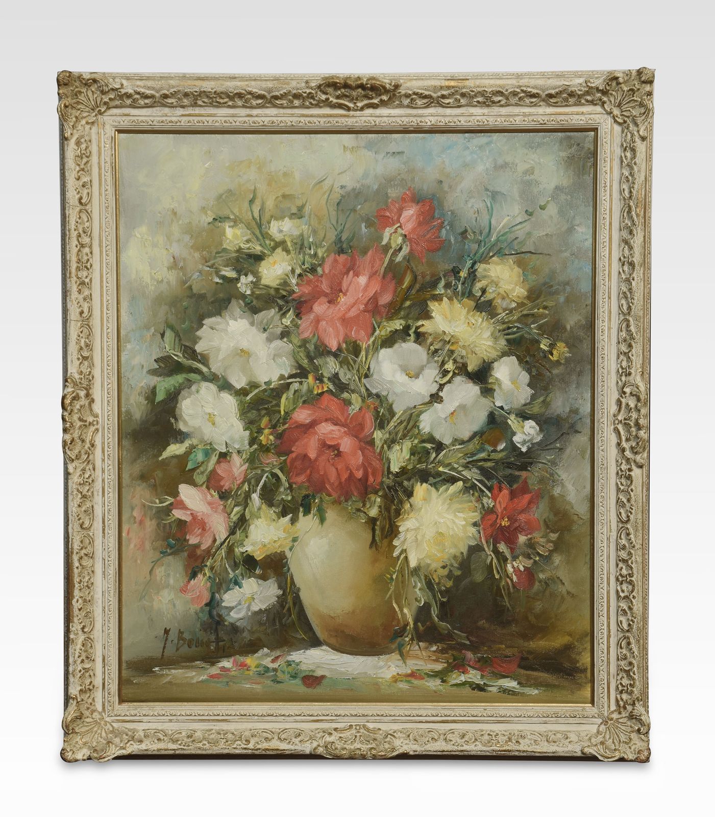 Oil On Canvas Still Life Of Flowers