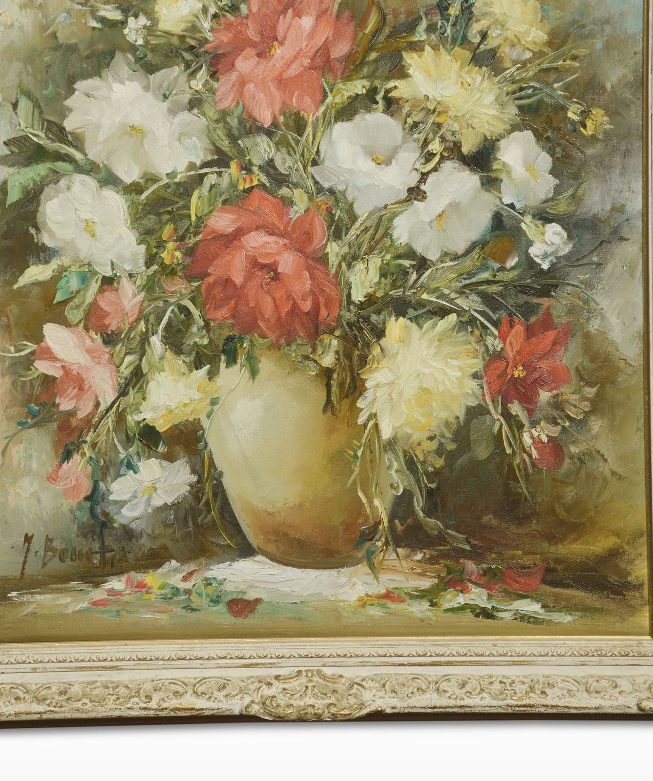 Oil On Canvas Still Life Of Flowers photo furniture