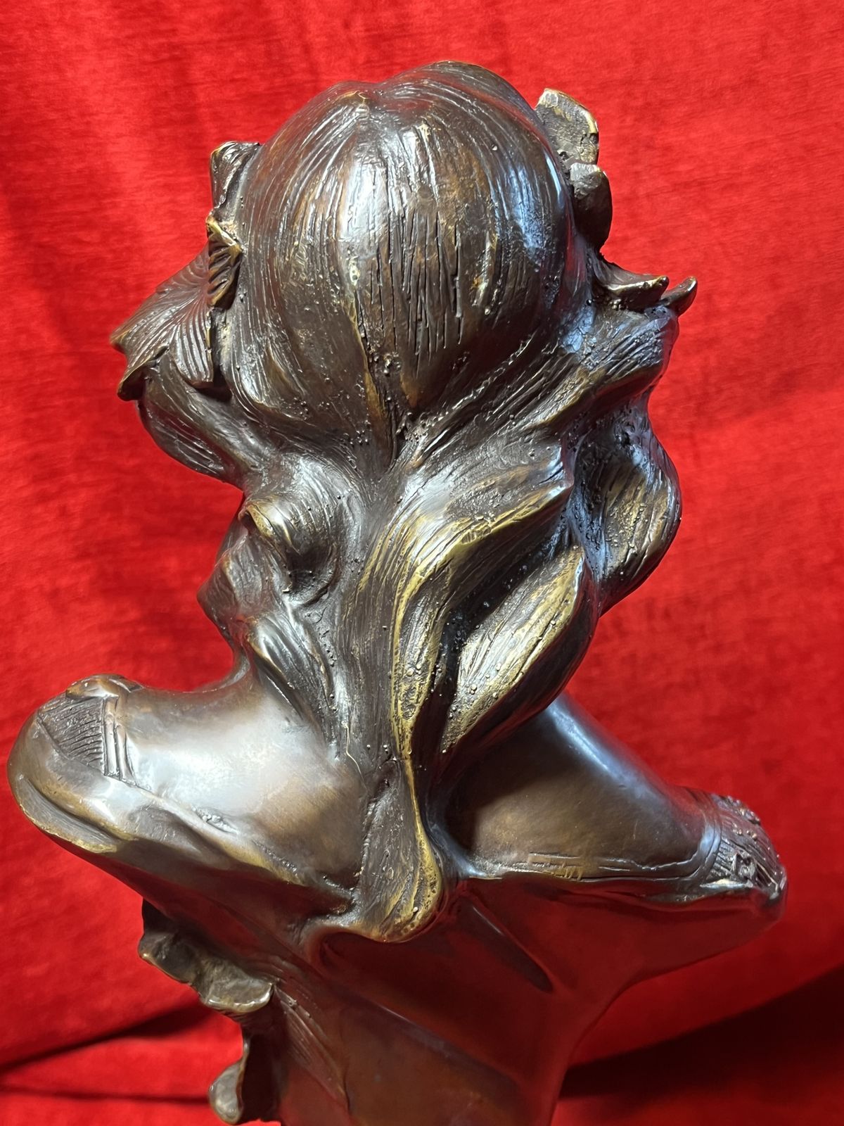 photo furniture Art Nouveau Mucha Bronze Idealised Female Bust With Floral Motifs Set Upon Black Marble Base