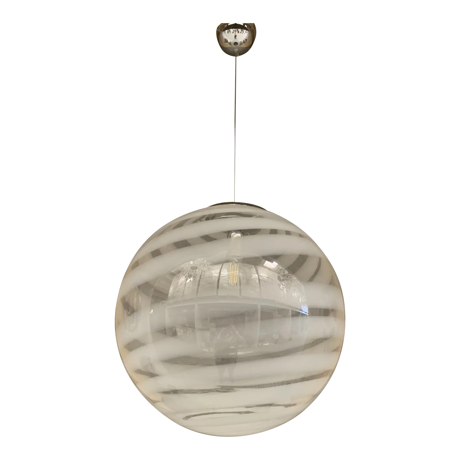 Contemporary White And Transparent Sphere In Murano Glass Swirl Venini Style photo furniture