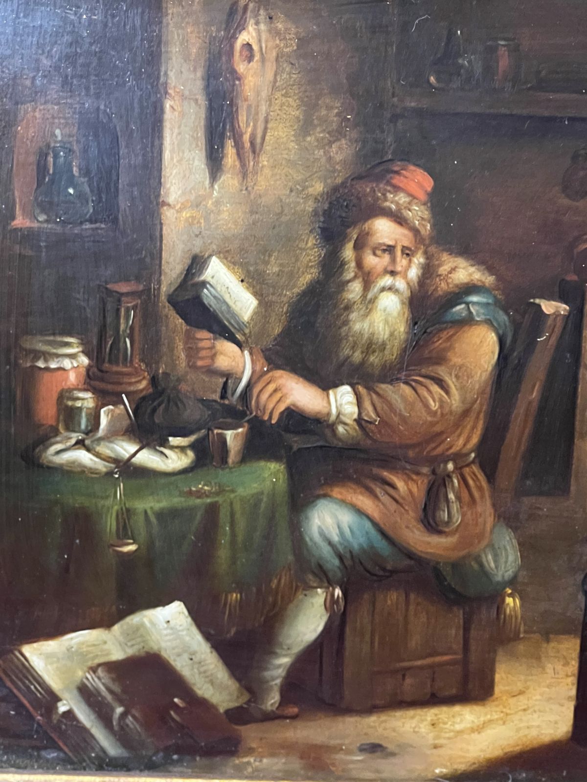 Fine Art Early 19th Century Dutch School Circle Of David Teniers The Younger Titled 'The Alchemist' Oil Painting Upon Copperl Panel photo Art
