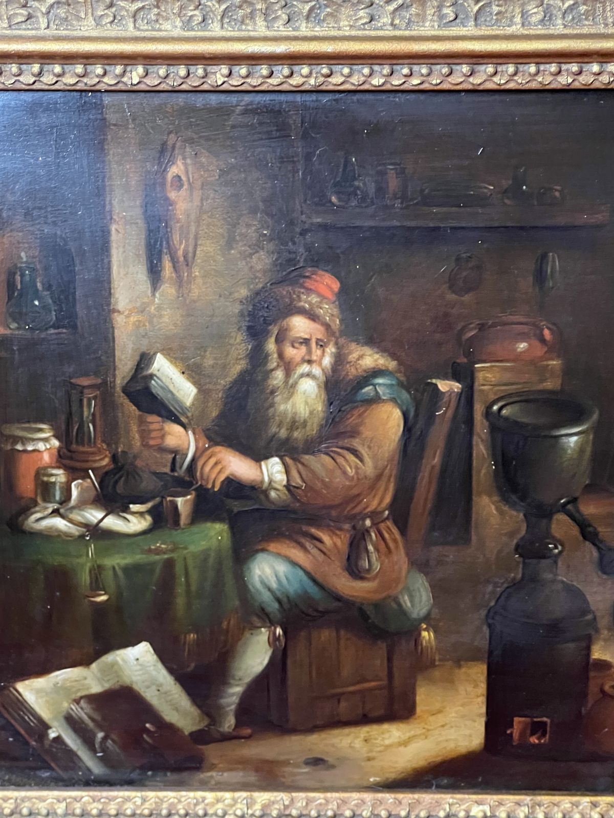 photo for sale Fine Art Early 19th Century Dutch School Circle Of David Teniers The Younger Titled 'The Alchemist' Oil Painting Upon Copperl Panel