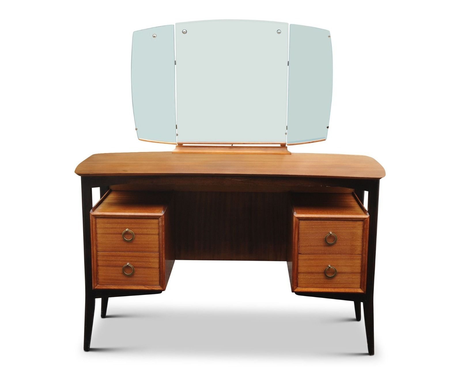 Rare Beresford & Hicks Tola Wood Four Drawer Kneehole Dressing Table With Ebonised Legs Made In Curtain Road Hoxton 1950's Ol