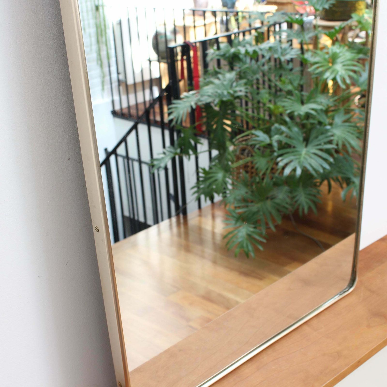 Mid Century Italian Wall Mirror With Brass Frame (Circa 1950s)   Large photo vintage
