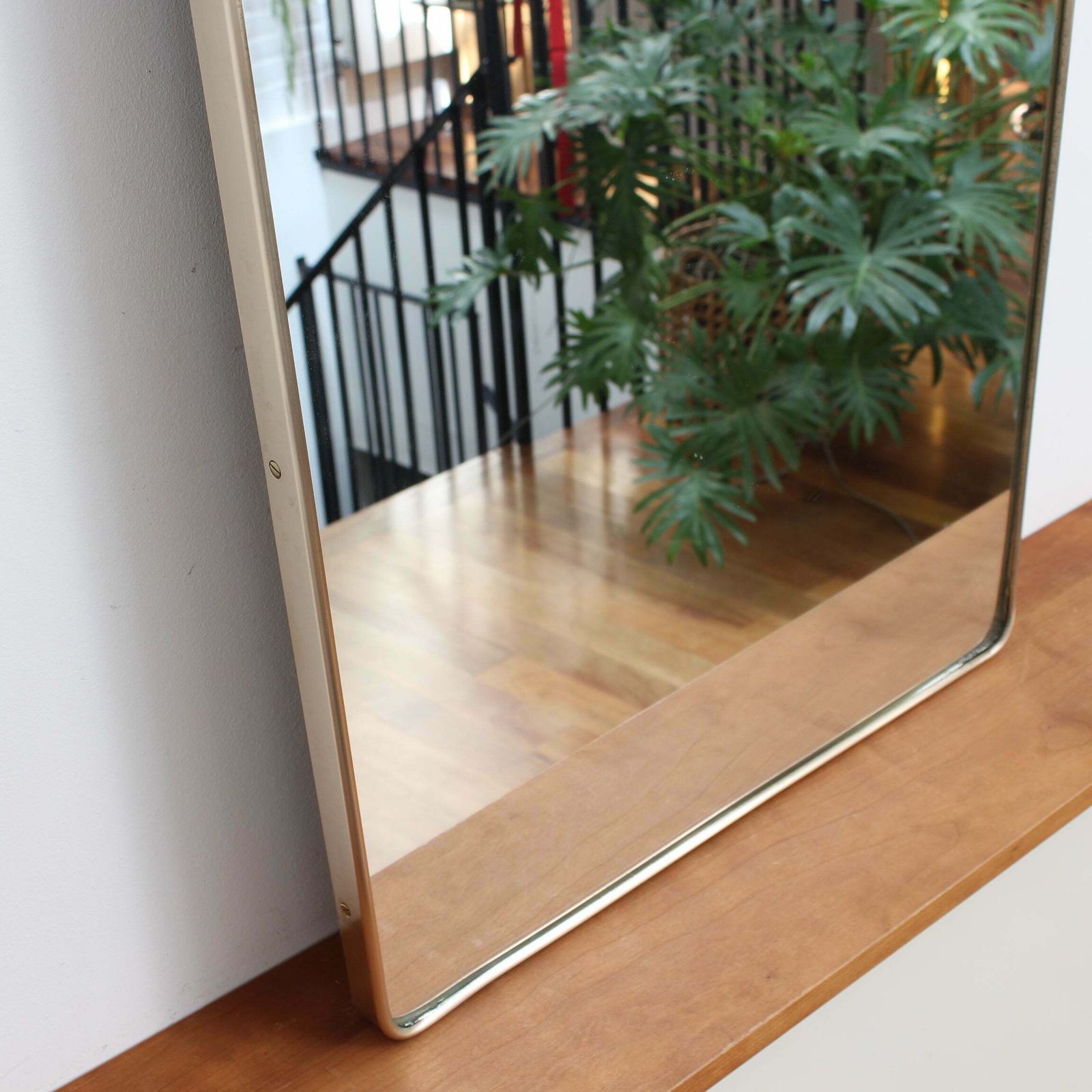 photo furniture Mid Century Italian Wall Mirror With Brass Frame (Circa 1950s)   Large