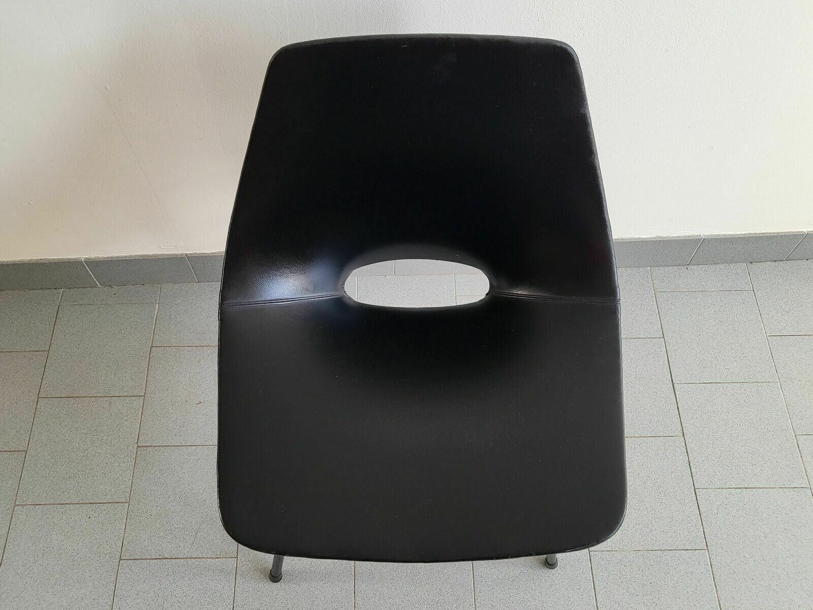 Pierre Guariche Barrel Chair For Steiner 1950 Vintage Black Leatherette photo for sale