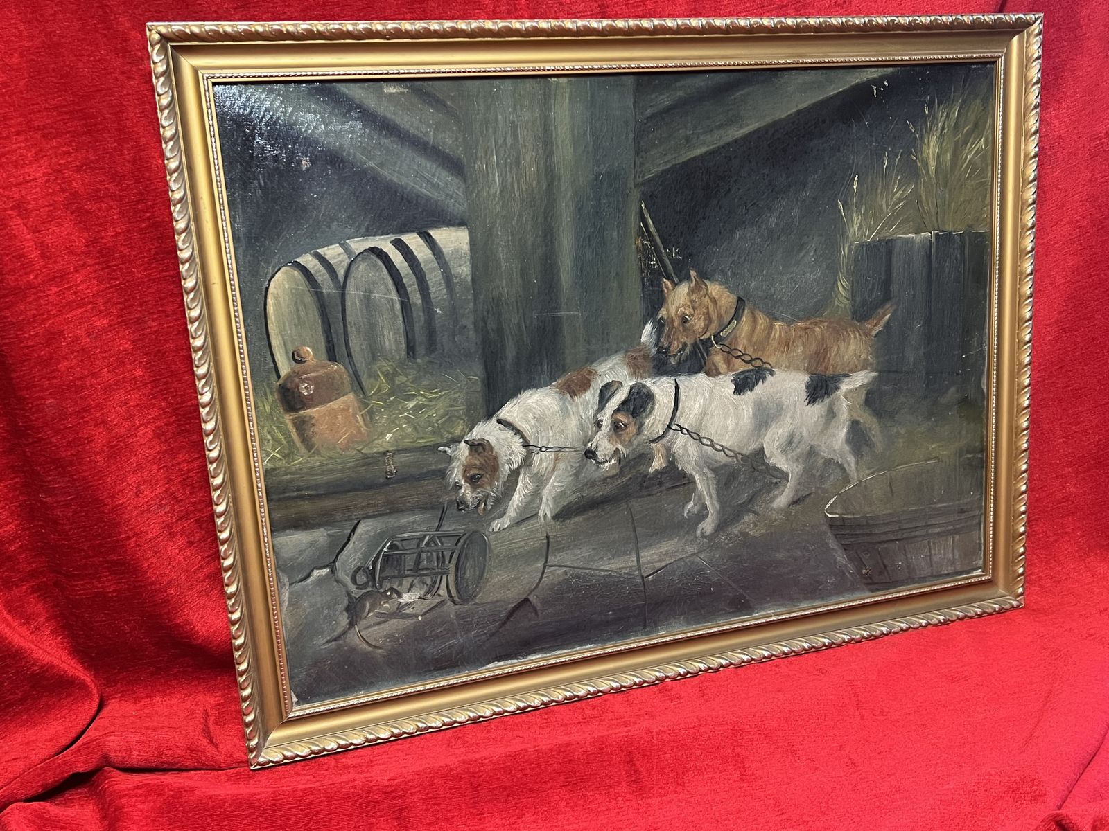 British 19th Century Oil Painting 'Terriers In Baited Breath' In The Manner Of British Artist Robert Cleminson photo buy