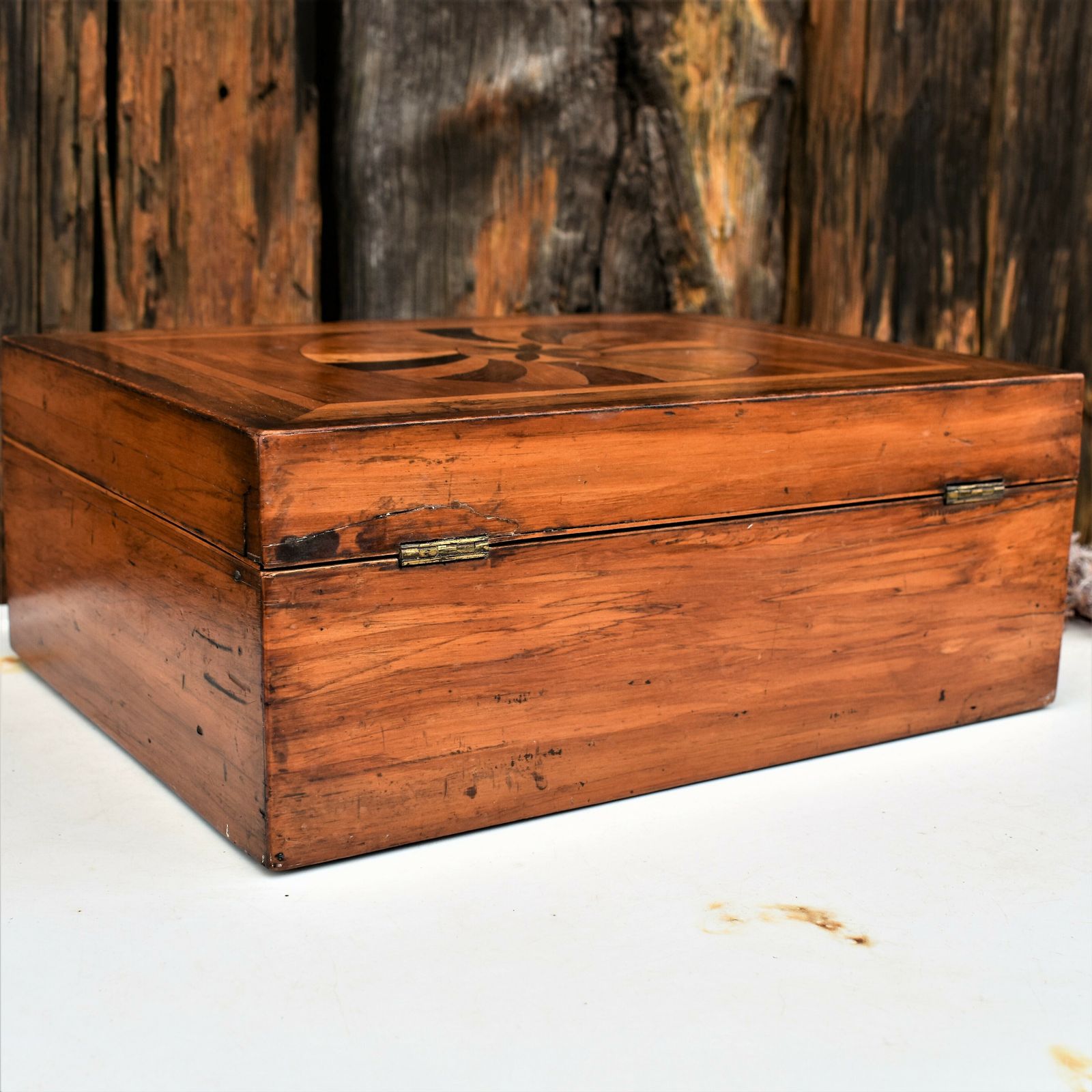 photo vinterior Antique Victorian English Marquetry Specimen Fruit Wood Sewing Jewellery Box