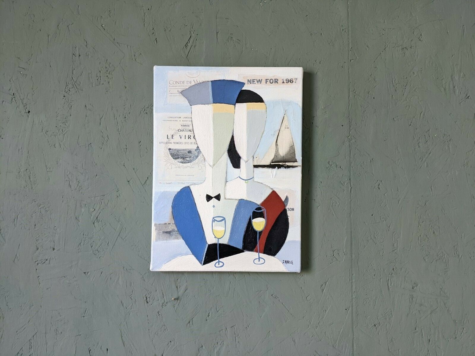 Mid Century Modern Swedish Framed Figurative Oil Painting, Le Club 55 photo for sale