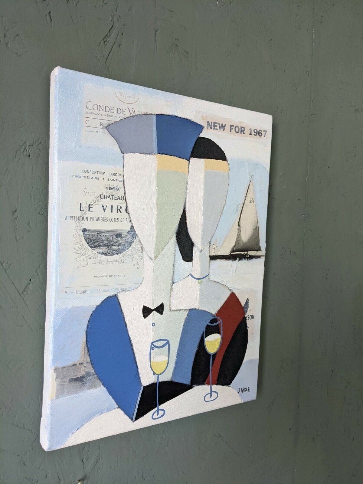 photo furniture Mid Century Modern Swedish Framed Figurative Oil Painting, Le Club 55